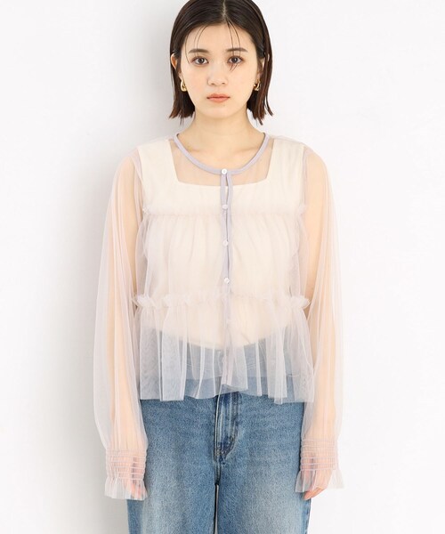 THE SHOP TK （ザ ショップ ティーケー ）の「◆チュールティアードシアーカーディガン【洗える】（カーディガン/ボレロ・レディース・ブラック/オフホワイト/ライトグレー・99）」の6枚目の写真