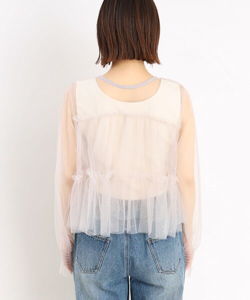 THE SHOP TK （ザ ショップ ティーケー ）の「◆チュールティアードシアーカーディガン【洗える】（カーディガン/ボレロ・レディース・ブラック/オフホワイト/ライトグレー・99）」の19枚目の写真