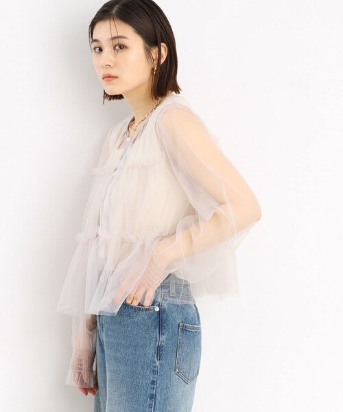 THE SHOP TK （ザ ショップ ティーケー ）の「◆チュールティアードシアーカーディガン【洗える】（カーディガン/ボレロ・レディース・ブラック/オフホワイト/ライトグレー・99）」の9枚目の写真