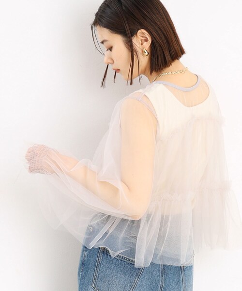 THE SHOP TK （ザ ショップ ティーケー ）の「◆チュールティアードシアーカーディガン【洗える】（カーディガン/ボレロ・レディース・ブラック/オフホワイト/ライトグレー・99）」の10枚目の写真