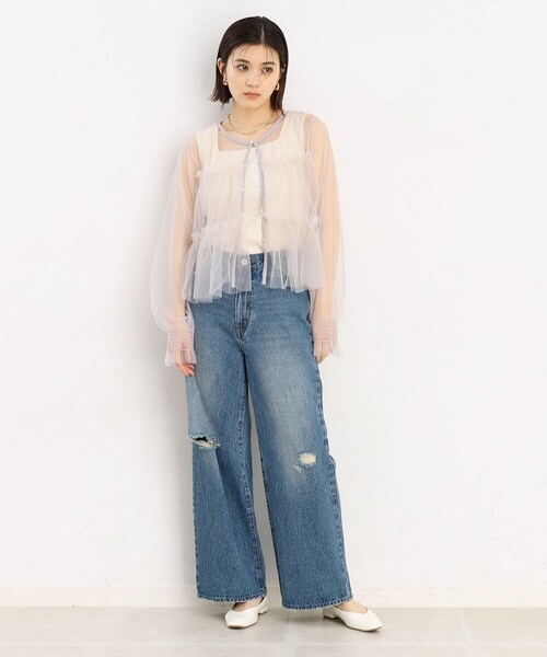 THE SHOP TK （ザ ショップ ティーケー ）の「◆チュールティアードシアーカーディガン【洗える】（カーディガン/ボレロ・レディース・ブラック/オフホワイト/ライトグレー・99）」の11枚目の写真