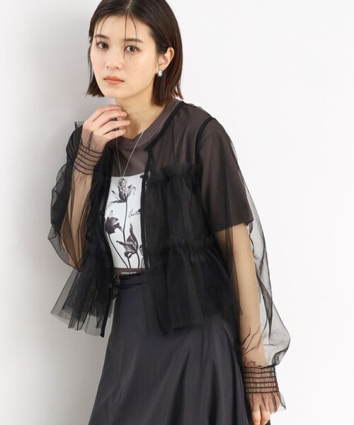 THE SHOP TK （ザ ショップ ティーケー ）の「◆チュールティアードシアーカーディガン【洗える】（カーディガン/ボレロ・レディース・ブラック/オフホワイト/ライトグレー・99）」の13枚目の写真