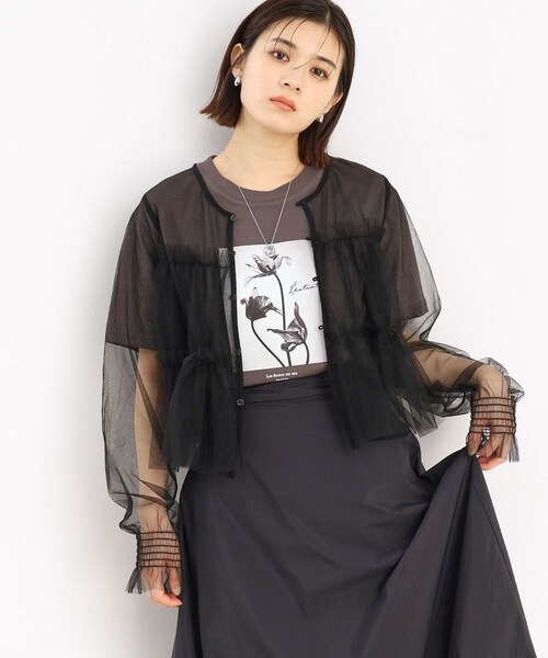 THE SHOP TK （ザ ショップ ティーケー ）の「◆チュールティアードシアーカーディガン【洗える】（カーディガン/ボレロ・レディース・ブラック/オフホワイト/ライトグレー・99）」の14枚目の写真