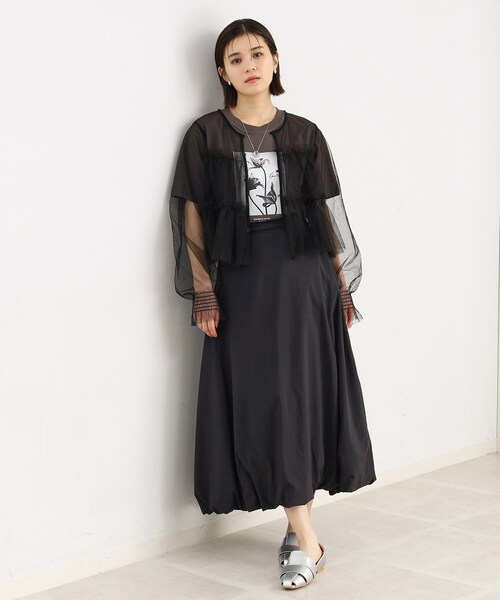 THE SHOP TK （ザ ショップ ティーケー ）の「◆チュールティアードシアーカーディガン【洗える】（カーディガン/ボレロ・レディース・ブラック/オフホワイト/ライトグレー・99）」の16枚目の写真