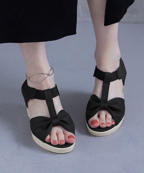 Fashion Letter(ファッションレター)の「日本製リボンデザインウェッジサンダル レディース 痛くないサンダル(サンダル・レディース・ブラック/ベージュ/ブルー・S/M/L/LL)」の7枚目の写真
