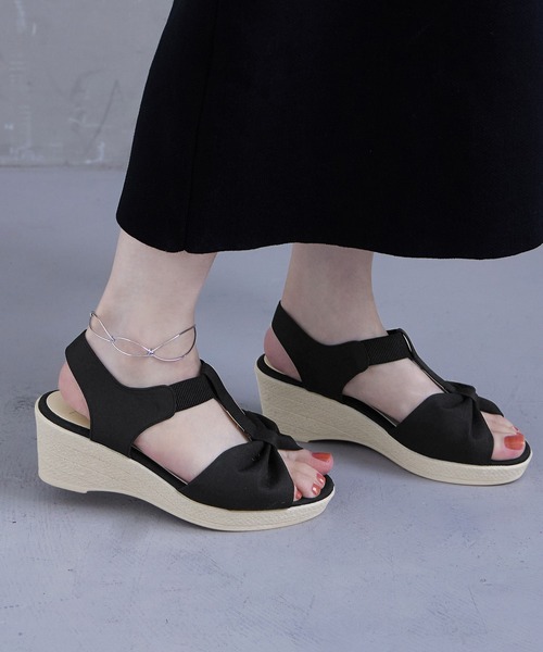 Fashion Letter(ファッションレター)の「日本製リボンデザインウェッジサンダル レディース 痛くないサンダル(サンダル・レディース・ブラック/ベージュ/ブルー・S/M/L/LL)」の12枚目の写真