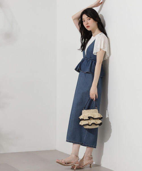 美品⁂センソユニコ⁂デニムロングワンピース　ジャンスカ　切替　ストライプ　フリル 美品⁂センソユニコ⁂デニムロングワンピース ジャンスカ 切替