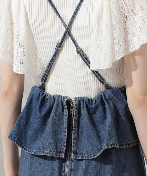 美品⁂センソユニコ⁂デニムロングワンピース　ジャンスカ　切替　ストライプ　フリル 美品⁂センソユニコ⁂デニムロングワンピース ジャンスカ 切替