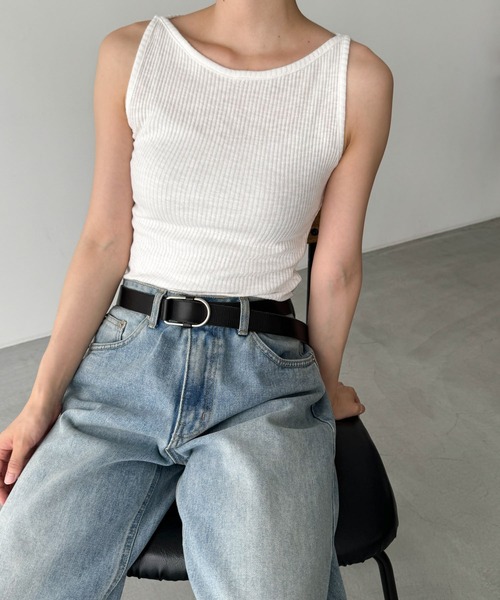 CANAL JEAN（キャナルジーン）の「El mar　ボートネックリブタンクトップ（タンクトップ・レディース・ネイビー/ホワイト/ブラック/グレー/クリーム・ONE SIZE）」の2枚目の写真