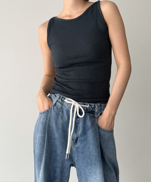 CANAL JEAN（キャナルジーン）の「El mar　ボートネックリブタンクトップ（タンクトップ・レディース・ネイビー/ホワイト/ブラック/グレー/クリーム・ONE SIZE）」の8枚目の写真
