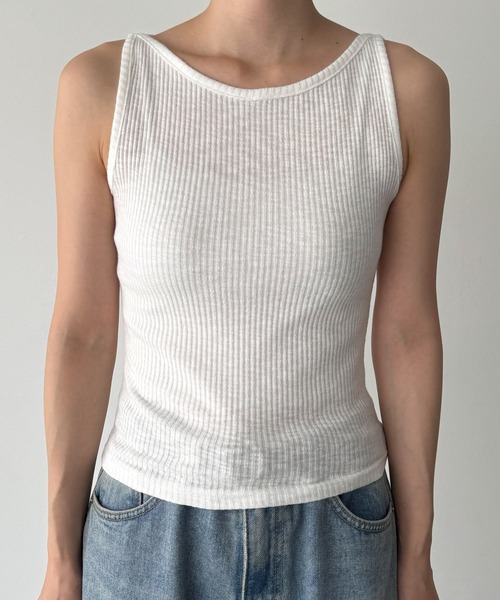 CANAL JEAN（キャナルジーン）の「El mar　ボートネックリブタンクトップ（タンクトップ・レディース・ネイビー/ホワイト/ブラック/グレー/クリーム・ONE SIZE）」の11枚目の写真