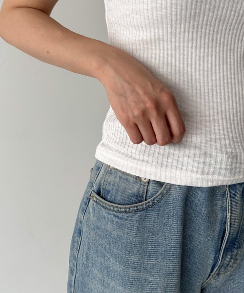 CANAL JEAN（キャナルジーン）の「El mar　ボートネックリブタンクトップ（タンクトップ・レディース・ネイビー/ホワイト/ブラック/グレー/クリーム・ONE SIZE）」の7枚目の写真