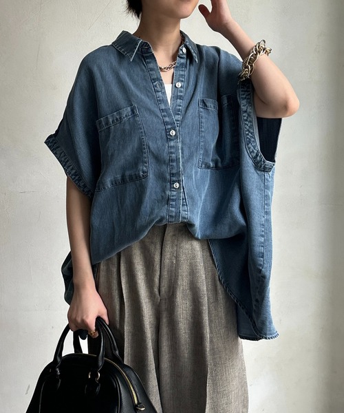 DouDou（ドゥドゥ）の「【WEB限定】テンセルデニムバック切替シャツ