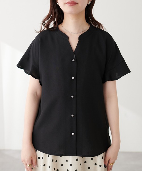 natural couture（ナチュラルクチュール）の「麻調合繊フリル袖ブラウス（シャツ/ブラウス・レディース・その他1/イエロー/ブラック/サックスブルー/ライトベージュ/ピンク・FREE）」の17枚目の写真