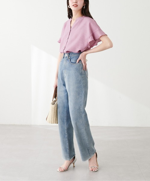natural couture（ナチュラルクチュール）の「麻調合繊フリル袖ブラウス（シャツ/ブラウス・レディース・その他1/イエロー/ブラック/サックスブルー/ライトベージュ/ピンク・FREE）」の11枚目の写真
