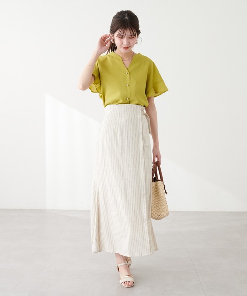 natural couture（ナチュラルクチュール）の「麻調合繊フリル袖ブラウス（シャツ/ブラウス・レディース・その他1/イエロー/ブラック/サックスブルー/ライトベージュ/ピンク・FREE）」の7枚目の写真