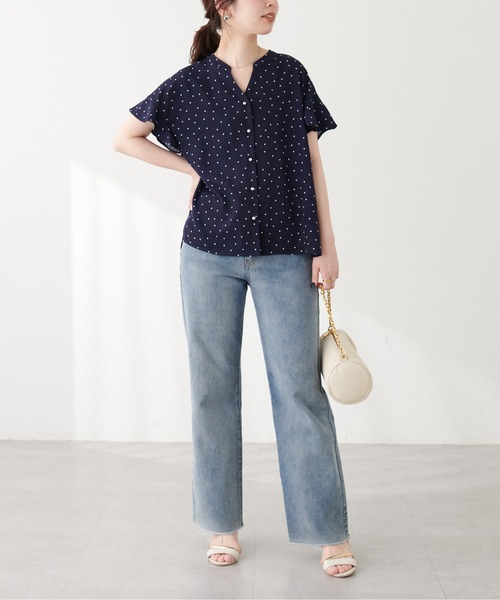 natural couture（ナチュラルクチュール）の「麻調合繊フリル袖ブラウス（シャツ/ブラウス・レディース・その他1/イエロー/ブラック/サックスブルー/ライトベージュ/ピンク・FREE）」の15枚目の写真