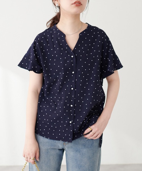 natural couture（ナチュラルクチュール）の「麻調合繊フリル袖ブラウス（シャツ/ブラウス・レディース・その他1/イエロー/ブラック/サックスブルー/ライトベージュ/ピンク・FREE）」の12枚目の写真
