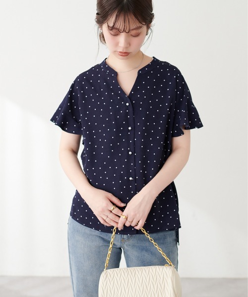 natural couture（ナチュラルクチュール）の「麻調合繊フリル袖ブラウス（シャツ/ブラウス・レディース・その他1/イエロー/ブラック/サックスブルー/ライトベージュ/ピンク・FREE）」の14枚目の写真