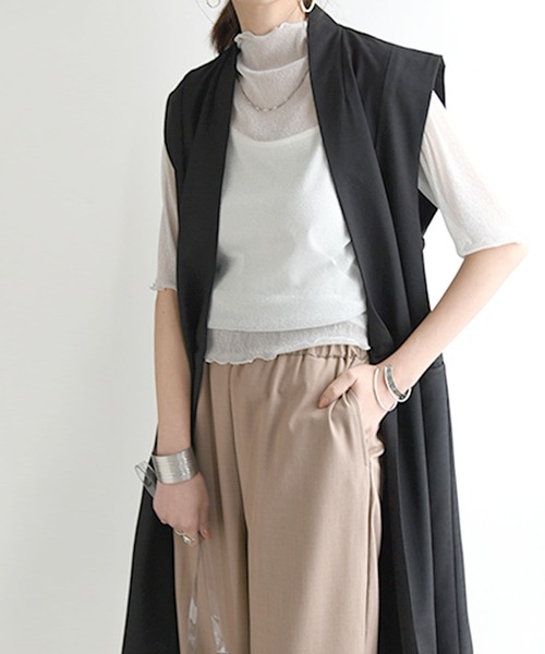 and it_（アンドイット）の「ラメチュールボトルネック半袖プルオーバー（Tシャツ/カットソー・レディース・ブラック/オフホワイト/シルバー・M）」の6枚目の写真