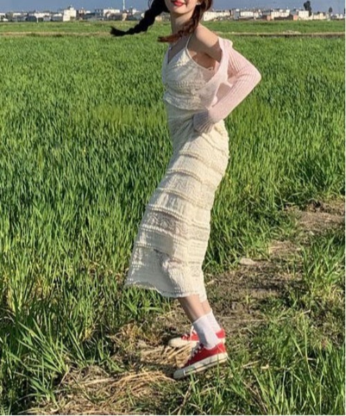 gossip！ロサンゼルス（ゴシップロサンゼルス）の「フェミニン　レース レイヤード ティアードキャミワンピース（ワンピース・レディース・オフホワイト・S/M/L）」の5枚目の写真