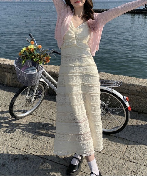 gossip！ロサンゼルス（ゴシップロサンゼルス）の「フェミニン　レース レイヤード ティアードキャミワンピース（ワンピース・レディース・オフホワイト・S/M/L）」の9枚目の写真