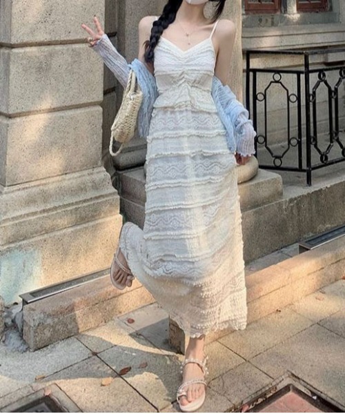 gossip！ロサンゼルス（ゴシップロサンゼルス）の「フェミニン　レース レイヤード ティアードキャミワンピース（ワンピース・レディース・オフホワイト・S/M/L）」の19枚目の写真