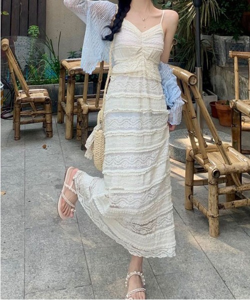 gossip！ロサンゼルス（ゴシップロサンゼルス）の「フェミニン　レース レイヤード ティアードキャミワンピース（ワンピース・レディース・オフホワイト・S/M/L）」の20枚目の写真