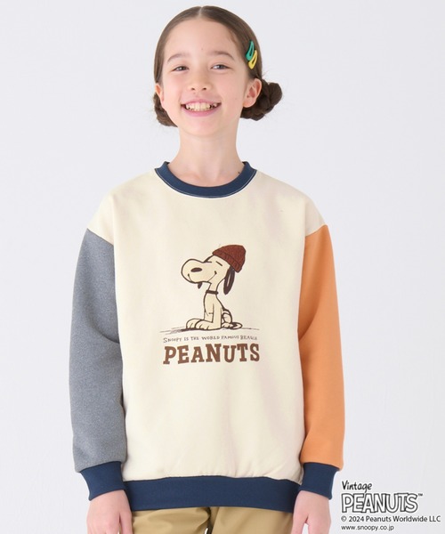 KRIFF MAYER（クリフメイヤー）の「裏起毛クルー(スヌーピー)（スウェット・キッズ・ネイビー/オレンジ/グレー/カラフル/ナチュラル・170/160/150/140/130/120）」の2枚目の写真
