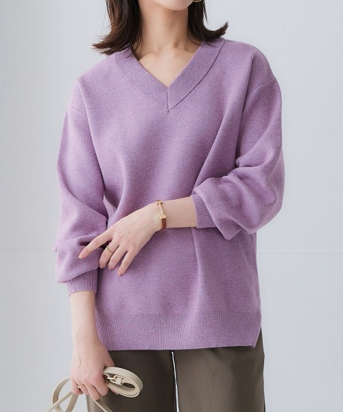 nissen（ニッセン）の「スウェットライクVネックニット（ニット/セーター・レディース・ベージュ系/ネイビー/モカ/ロイヤルブルー/パープル系/杢グレー/ライラック系/ブラック/レッド/オートミール・LL/L/M/S）」の9枚目の写真