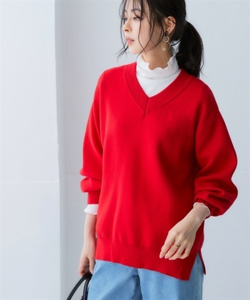 スウェットライクVネックニット（ニット/セーター）｜nissen（ニッセン