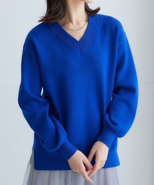 nissen（ニッセン）の「スウェットライクVネックニット（ニット/セーター・レディース・ベージュ系/ネイビー/モカ/ロイヤルブルー/パープル系/杢グレー/ライラック系/ブラック/レッド/オートミール・LL/L/M/S）」の7枚目の写真