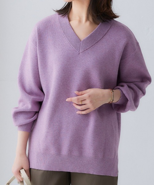 値下げしました★CLANE クラネ Vネックニット 紫 新品 セール】スウェットライクVネックニット（ニット/セーター）｜nissen