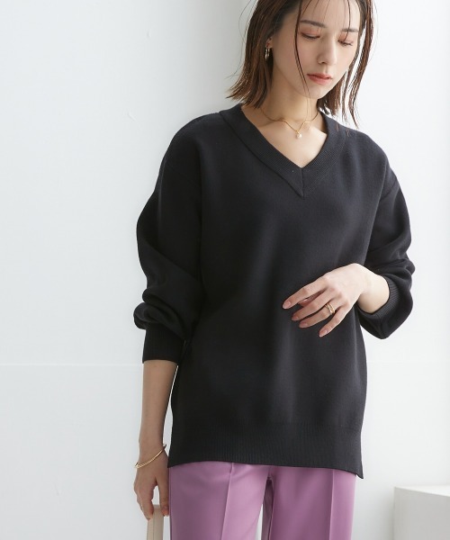 nissen（ニッセン）の「スウェットライクVネックニット（ニット/セーター・レディース・ベージュ系/ネイビー/モカ/ロイヤルブルー/パープル系/杢グレー/ライラック系/ブラック/レッド/オートミール・LL/L/M/S）」の20枚目の写真
