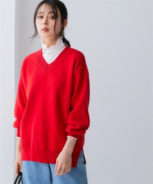 nissen（ニッセン）の「スウェットライクVネックニット（ニット/セーター・レディース・ベージュ系/ネイビー/モカ/ロイヤルブルー/パープル系/杢グレー/ライラック系/ブラック/レッド/オートミール・LL/L/M/S）」の11枚目の写真