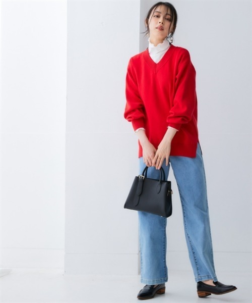 nissen（ニッセン）の「スウェットライクVネックニット（ニット/セーター・レディース・ベージュ系/ネイビー/モカ/ロイヤルブルー/パープル系/杢グレー/ライラック系/ブラック/レッド/オートミール・LL/L/M/S）」の14枚目の写真