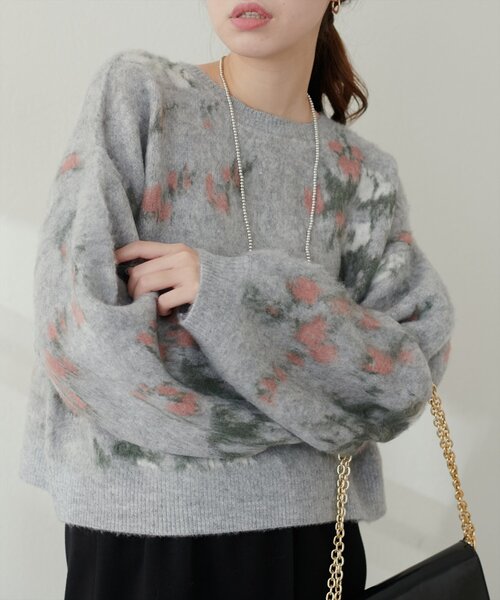 natural couture（ナチュラルクチュール）の「花柄ジャガード起毛ニット（ニット/セーター・レディース・モカ/グレー/アイボリー/ブラック・FREE）」の3枚目の写真