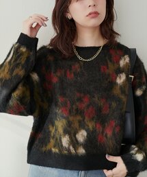 花柄ジャガード起毛ニット