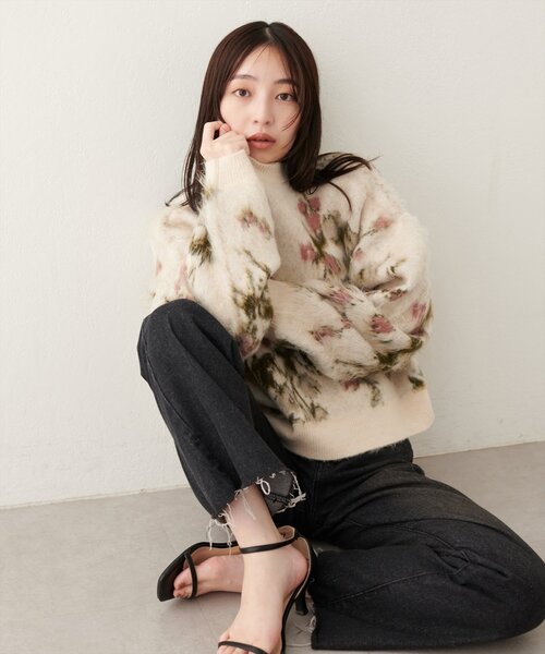natural couture（ナチュラルクチュール）の「花柄ジャガード起毛ニット（ニット/セーター・レディース・モカ/グレー/アイボリー/ブラック・FREE）」の10枚目の写真