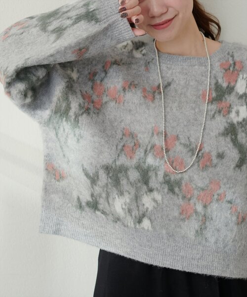 natural couture（ナチュラルクチュール）の「花柄ジャガード起毛ニット（ニット/セーター・レディース・モカ/グレー/アイボリー/ブラック・FREE）」の14枚目の写真