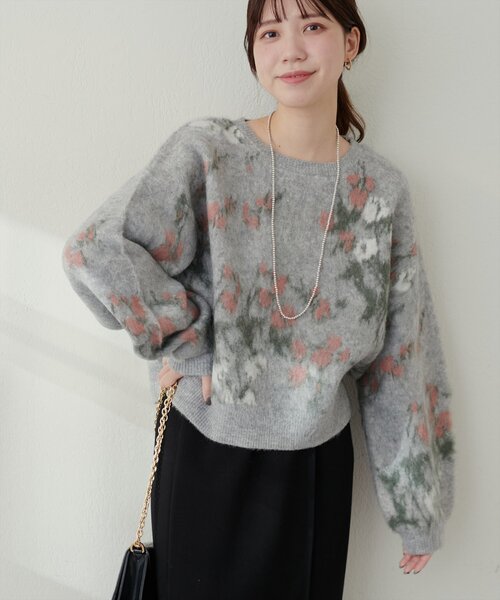 natural couture（ナチュラルクチュール）の「花柄ジャガード起毛ニット（ニット/セーター・レディース・モカ/グレー/アイボリー/ブラック・FREE）」の16枚目の写真