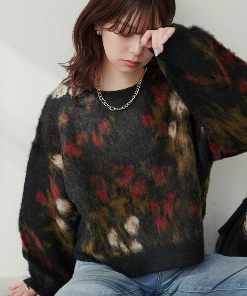 natural couture（ナチュラルクチュール）の「花柄ジャガード起毛ニット（ニット/セーター・レディース・モカ/グレー/アイボリー/ブラック・FREE）」の20枚目の写真