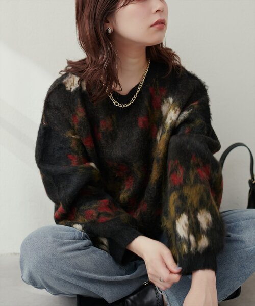 natural couture（ナチュラルクチュール）の「花柄ジャガード起毛ニット（ニット/セーター・レディース・モカ/グレー/アイボリー/ブラック・FREE）」の21枚目の写真