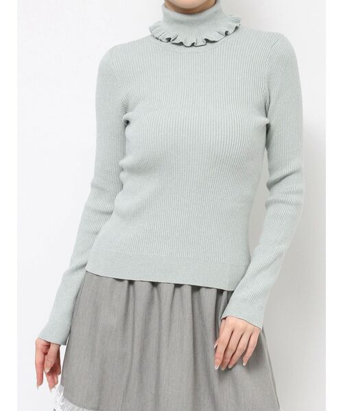 merry jenny（メリージェニー）の「frillリブタートルニット（ニット/セーター・レディース・グレー/ブルー/アイボリー・FREE）」の3枚目の写真