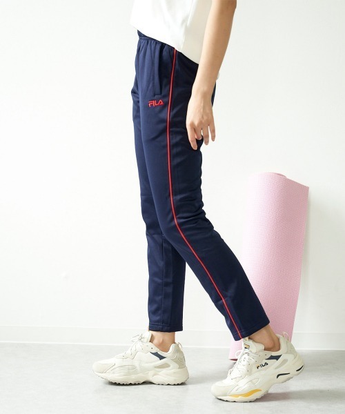 FILA フィラ ゴルフパンツ 総柄 裏起毛 白 ネイビー XL FILA 高身長 裏起毛ブリスターロングパンツ（UVカット