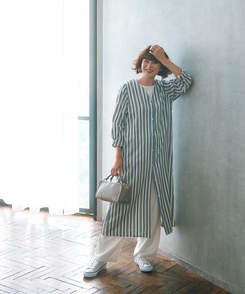 studio CLIP（スタディオクリップ）の「《ウタオ》ストライプロングシャツワンピース（シャツワンピース・レディース・ベージュ/ネイビー・FREE）」の6枚目の写真
