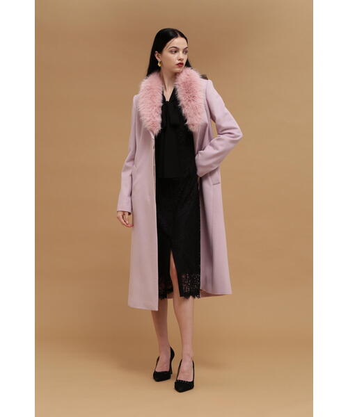 ピンキー&ダイアン　ベルテッドロングコート　カシス　ローズ　ラズベリーピンク36 ◇カシミア混ベルテッドコート（ステンカラーコート）｜PINKY&DIANNE