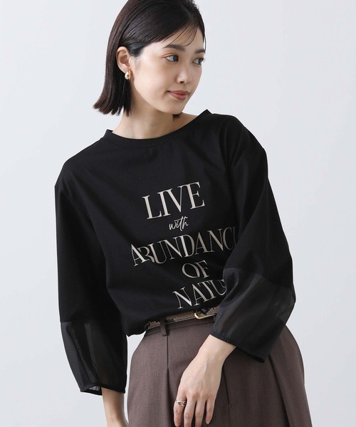 Gready Brilliant(グレディブリリアン)の「LIVE袖口シアーカットソー(Tシャツ/カットソー・レディース・オフホワイト/ブラック・38)」の2枚目の写真