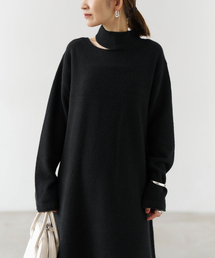 ウールカシミヤスリットネックワンピース
