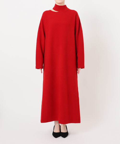 VERMEIL par iena(ヴェルメイユパーイエナ)の「ウールカシミヤスリットネックワンピース(ワンピース・レディース・レッド/ブラック・FREE)」の16枚目の写真